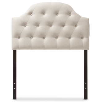 Baxton Studio Morris Modern and Contemporary Light Beige Fabric Upholstered Button-Tufted Scalloped Twin Size Headboard