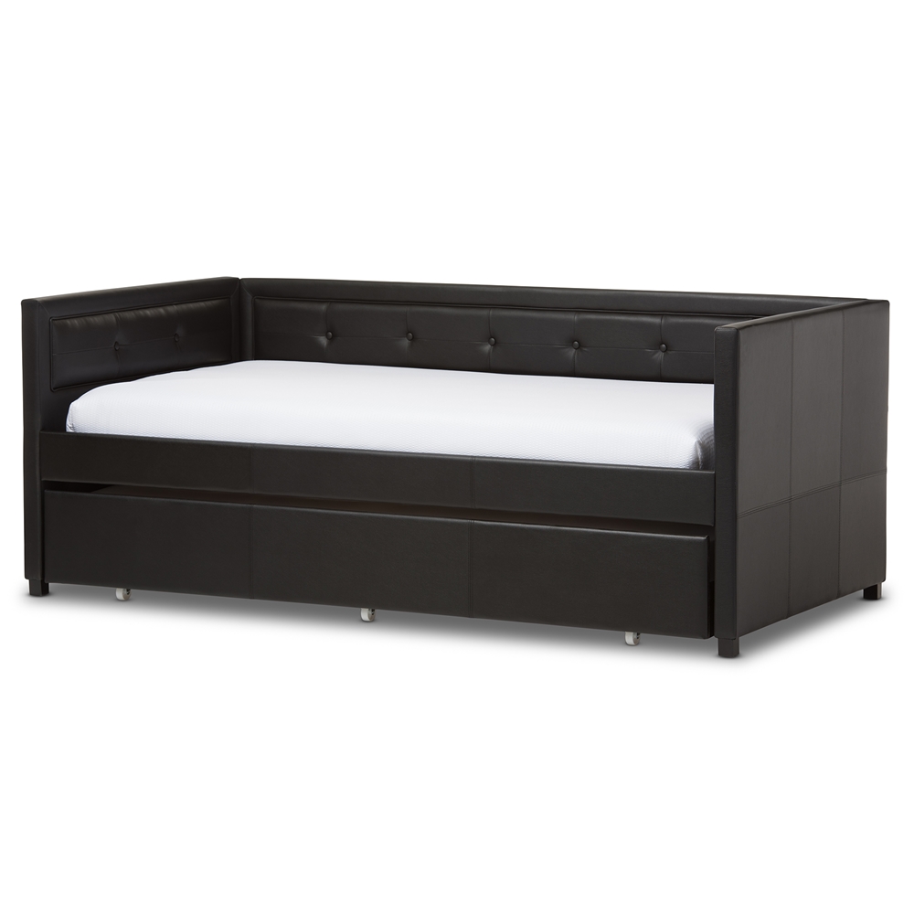 Baxton Studio Whole Twin Size, Leather Twin Bed With Trundle