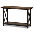 Baxton Studio Herzen Rustic Industrial Style Antique Black Textured Finished Metal Distressed Wood Occasional Console Table