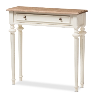 Baxton Studio Marquetterie French Provincial Style Weathered Oak and White Wash Distressed Finish Wood Two-Tone Console Table