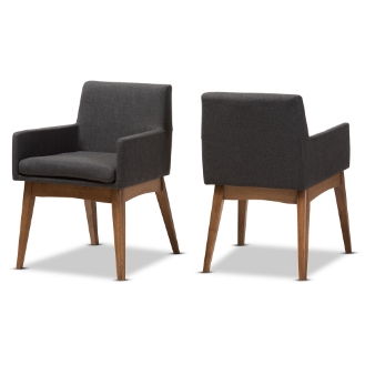 Baxton Studio Nexus Mid-Century Modern Walnut Wood Finishing Dark Grey Fabric Dining Armchair