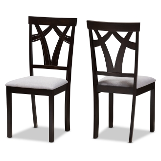 Baxton Studio Sylvia Modern and Contemporary Grey Fabric Upholstered and Dark Brown Finished Dining Chair Set of 2