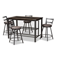 Baxton Studio Arjean Rustic and Industrial Grey Faux Leather Upholstered 5-Piece Pub Set