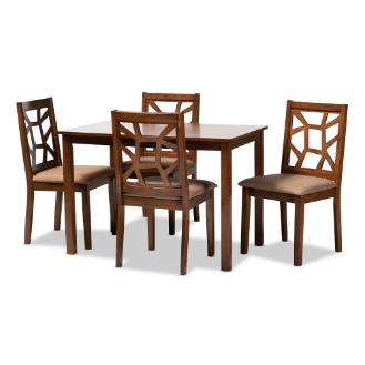 Baxton Studio Abilene Mid-Century Light Brown Fabric Upholstered and Walnut Brown Finished 5-Piece Wood Dining Set