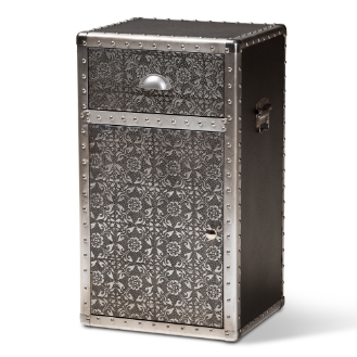 Baxton Studio Cosette Vintage Industrial Silver Metal Floral Accent Cabinet