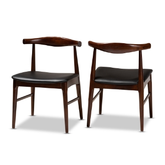 Baxton Studio Eira Mid-Century Modern Black Faux Leather Upholstered Walnut Finished Wood Dining Chair Set of 2