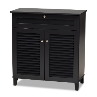 Baxton Studio Coolidge Modern and Contemporary Dark Grey Finished 4-Shelf Wood Shoe Storage Cabinet with Drawer