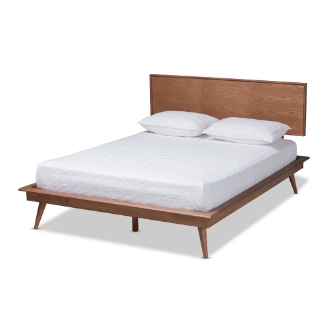 Baxton Studio Karine Mid-Century Modern Walnut Brown Finished Wood Full Size Platform Bed