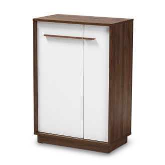 Baxton Studio Mette Mid-Century Modern Two-Tone White and Walnut Finished 5-Shelf Wood Entryway Shoe Cabinet