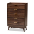 Baxton Studio Lena Mid-Century Modern Walnut Brown Finished 5-Drawer Wood Chest