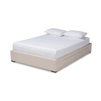 Baxton Studio Leni Modern and Contemporary Beige Fabric Upholstered 4-Drawer King Size Platform Storage Bed Frame