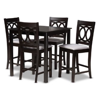 Baxton Studio Lenoir Modern and Contemporary Gray Fabric Upholstered Espresso Brown Finished 5-Piece Wood Pub Set