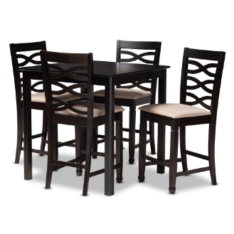 Baxton Studio Lanier Modern and Contemporary Sand Fabric Upholstered Espresso Brown Finished 5-Piece Wood Pub Set