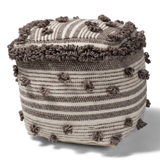 Baxton Studio Eligah Moroccan Inspired Ivory and Brown Handwoven Wool Pouf Ottoman