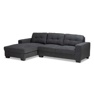 Baxton Studio Langley Modern and Contemporary Dark Grey Fabric Upholstered Sectional Sofa with Left Facing Chaise