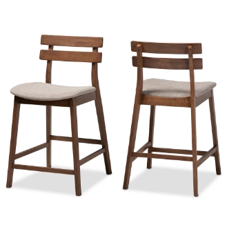 Baxton Studio Larine Modern and Contemporary Light Grey Fabric Upholstered Walnut Finished 2-Piece Wood Counter Stool Set