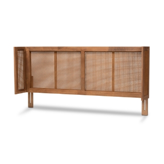 Baxton Studio Rina Mid-Century Modern Ash Wanut Finished Wood and Synthetic Rattan King Size Wrap-Around Headboard