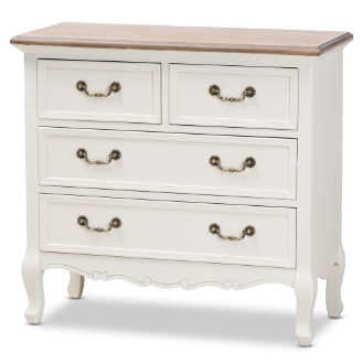 Baxton Studio Amalie Antique French Country Cottage Two-Tone White and Oak Finished 4-Drawer Storage Cabinet