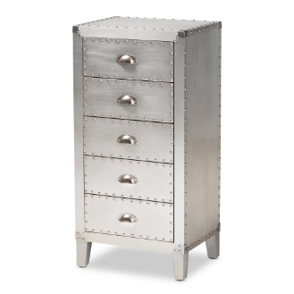 Baxton Studio Carel French Industrial Silver Metal 5-Drawer Storage Cabinet