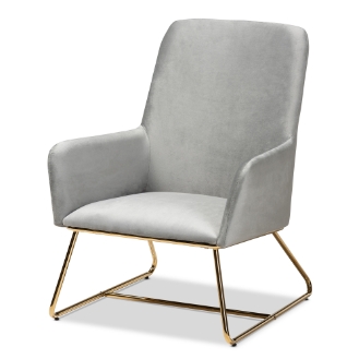 Baxton Studio Sennet Glam and Luxe Grey Velvet Fabric Upholstered Gold Finished Armchair