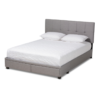 Baxton Studio Netti Light Grey Fabric Upholstered 2-Drawer King Size Platform Storage Bed