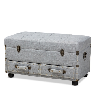 Baxton Studio Flynn Modern Transitional Grey Fabric Upholstered 2-Drawer Storage Trunk Ottoman