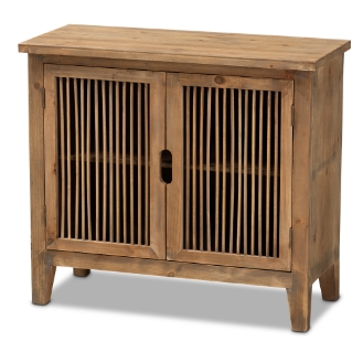 Baxton Studio Clement Rustic Transitional Medium Oak Finished 2-Door Wood Spindle Accent Storage Cabinet