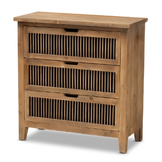 Baxton Studio Clement Rustic Transitional Medium Oak Finished 3-Drawer Wood Spindle Storage Cabinet