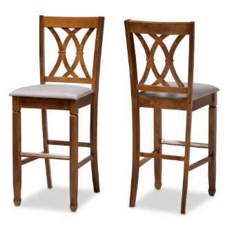 Baxton Studio Calista Modern and Contemporary Grey Fabric Upholstered and Walnut Brown Finished Wood 2-Piece Bar Stool Set