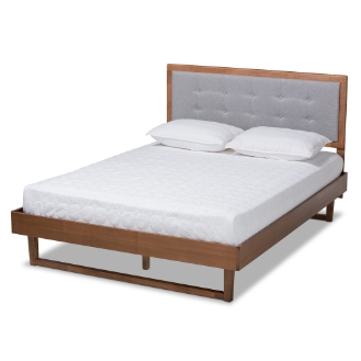 Baxton Studio Viviana Modern and Contemporary Light Grey Fabric Upholstered and Ash Walnut Finished Wood King Size Platform Bed