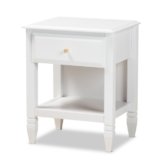 Baxton Studio Naomi Classic and Transitional White Finished Wood 1-Drawer Bedroom Nightstand