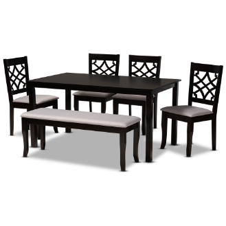 Baxton Studio Dori Modern and Contemporary Grey Fabric Upholstered and Dark Brown Finished Wood 6-Piece Dining Set