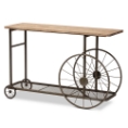 Baxton Studio Terence Vintage Rustic Industrial Natural Finished Wood and Black Finished Metal Wheeled Console Table