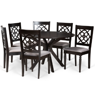 Baxton Studio Sadie Modern and Contemporary Grey Fabric Upholstered and Dark Brown Finished Wood 7-Piece Dining Set