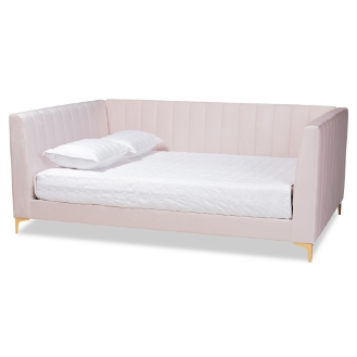 Baxton Studio Oksana Modern Contemporary Glam and Luxe Light Pink Velvet Fabric Upholstered and Gold Finished Full Size Daybed