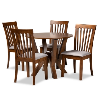 Baxton Studio Marian Modern and Contemporary Grey Fabric Upholstered and Walnut Brown Finished Wood 5-Piece Dining Set