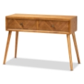 Baxton Studio Mae Mid-Century Modern Natural Brown Finished Wood 2-Drawer Console Table