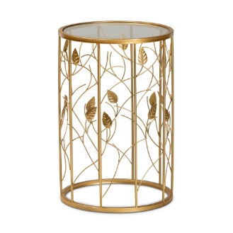 Baxton Studio Anaya Modern and Contemporary Glam Brushed Gold Finished Metal and Glass Leaf Accent End Table