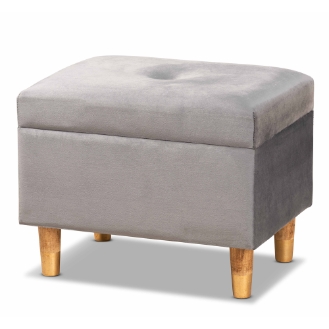 Baxton Studio Elias Modern and Contemporary Grey Velvet Fabric Upholstered and Oak Brown Finished Wood Storage Ottoman