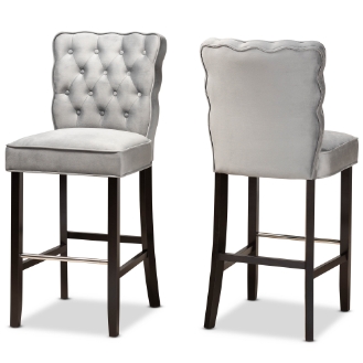 Baxton Studio Daphne Modern and Contemporary Dark Grey Velvet Fabric Upholstered and Dark Brown Finished Wood 2-Piece Bar Stool Set