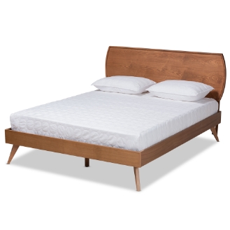 Baxton Studio Aimi Mid-Century Modern Walnut Brown Finished Wood King Size Platform Bed