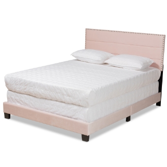 Baxton Studio Tamira Modern and Contemporary Glam Light Pink Velvet Fabric Upholstered Full Size Panel Bed