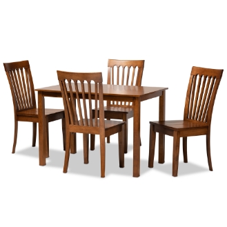 Baxton Studio Erion Modern and Contemporary Walnut Brown Finished Wood 5-Piece Dining Set