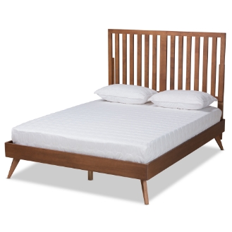 Baxton Studio Saki Mid-Century Modern Walnut Brown Finished Wood Queen Size Platform Bed