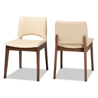 Baxton Studio Afton Mid-Century Modern Beige Faux Leather Upholstered and Walnut Brown Finished Wood 2-Piece Dining Chair Set