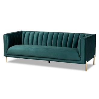Baxton Studio Maia Contemporary Glam and Luxe Green Velvet Fabric Upholstered and Gold Finished Metal Sofa