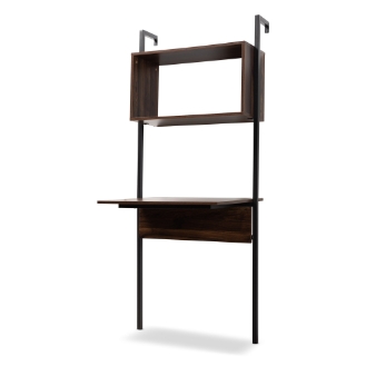 Baxton Studio Fariat Modern Industrial Walnut Brown Finished Wood and Black Metal Display Shelf with Desk