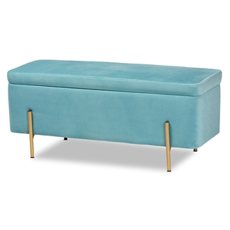 Baxton Studio Rockwell Contemporary Glam and Luxe Sky Blue Velvet Fabric Upholstered and Gold Finished Metal Storage Bench