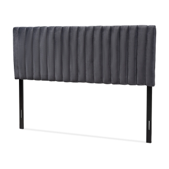 Baxton Studio Emile Modern and Contemporary Grey Velvet Fabric Upholstered and Dark Brown Finished Wood King Size Headboard