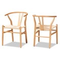 Baxton Studio Paxton Modern and Contemporary Natural Brown Finished Wood 2-Piece Dining Chair Set Baxton Studio restaurant furniture, hotel furniture, commercial furniture, wholesale dining room furniture, wholesale dining chairs, classic dining chairs
